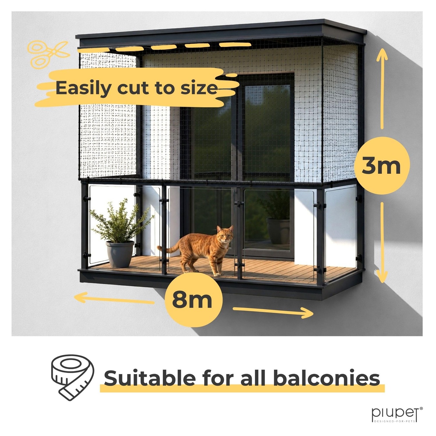 Wire Reinforced Cat Safety Net 8m x 3m