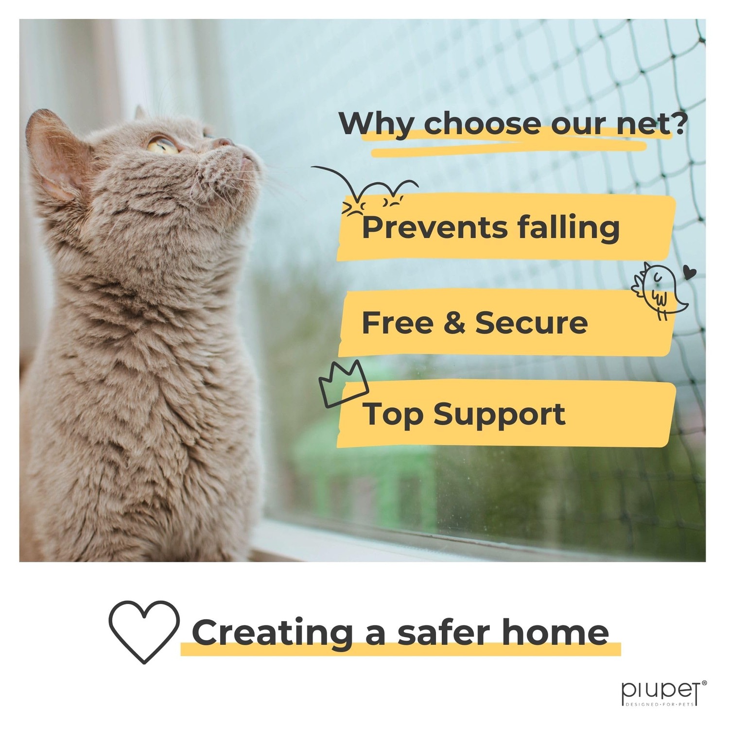 Wire Reinforced Cat Safety Net 8m x 3m