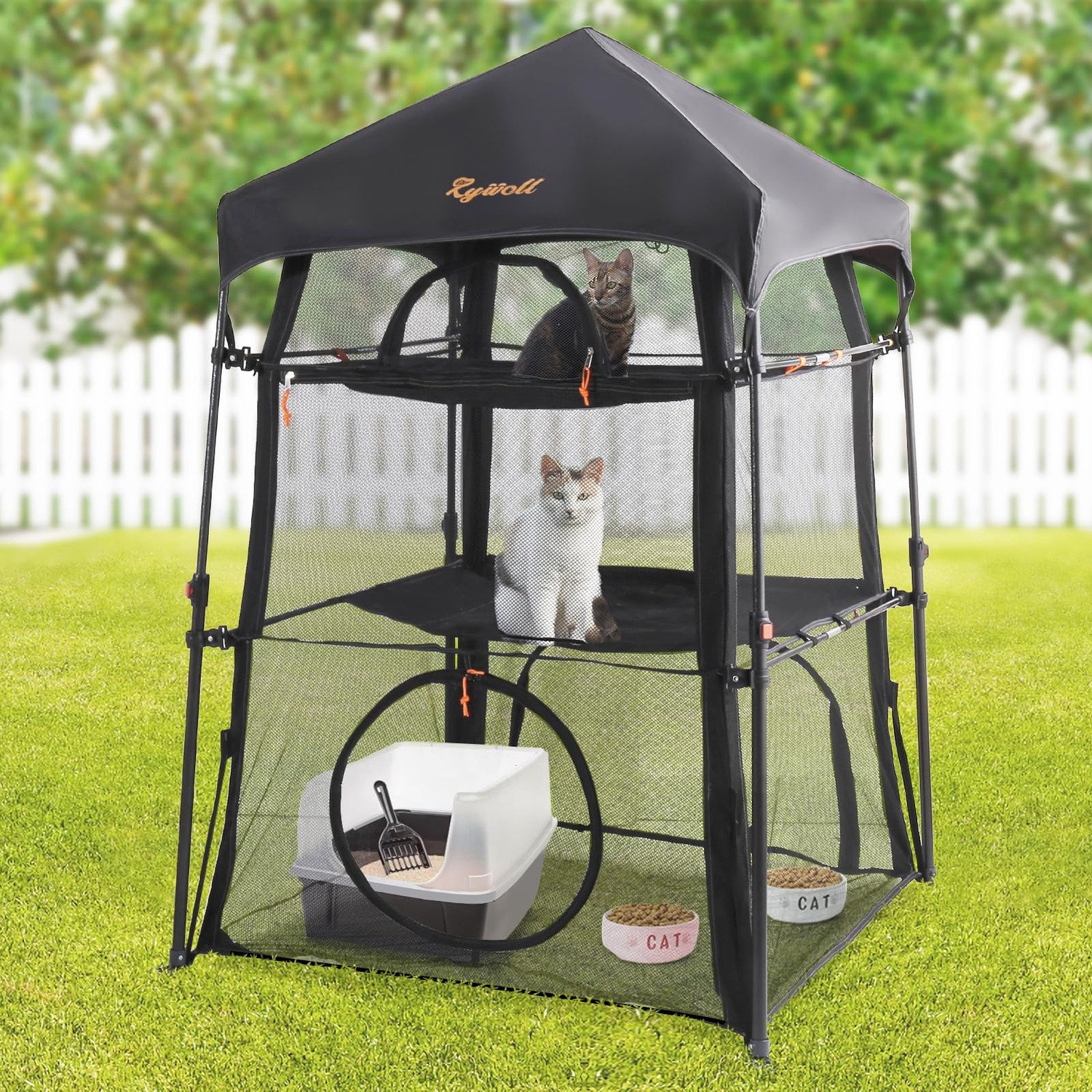 Rywell Pop-Up Cat Enclosure with Three-Tier Mesh Tent