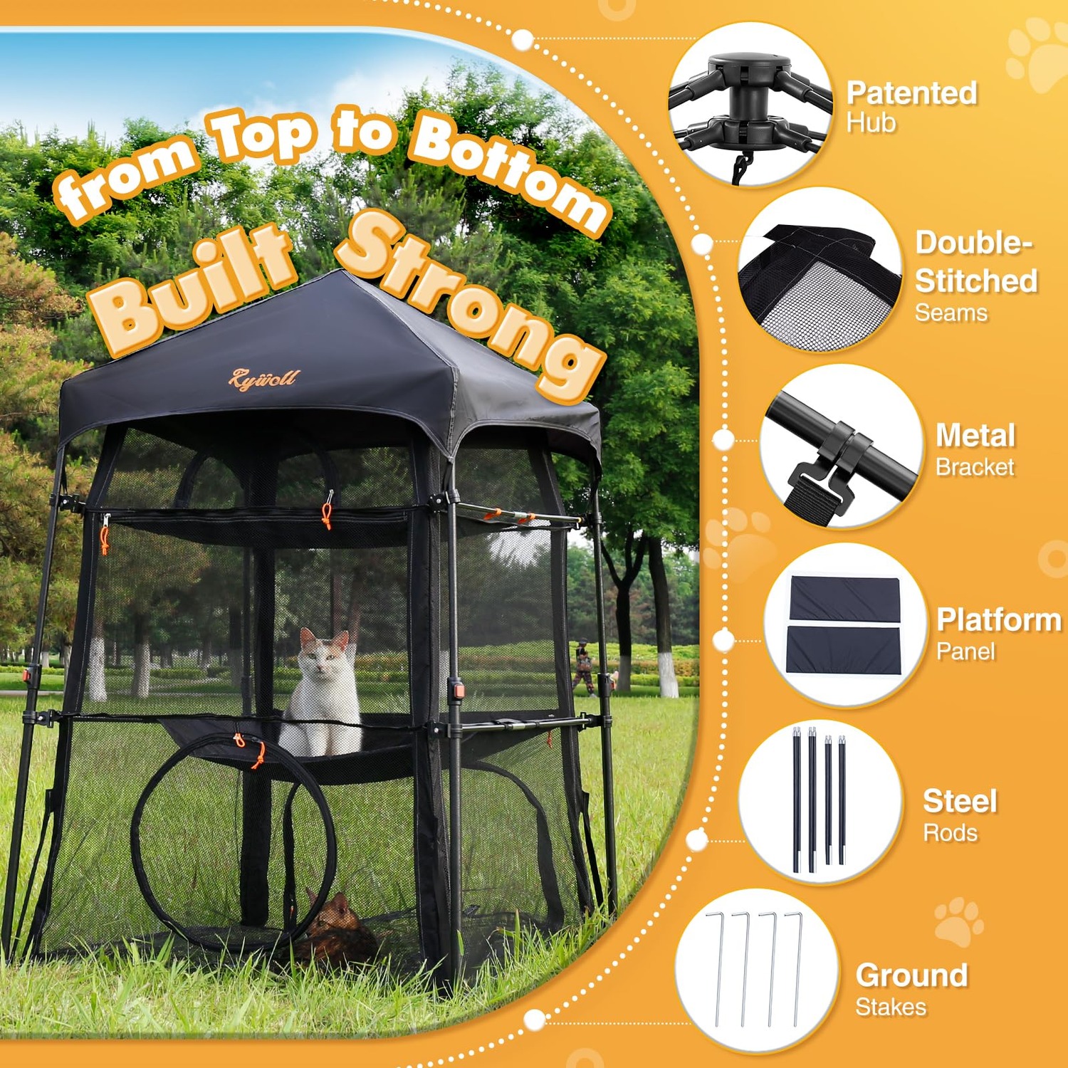 Rywell Pop-Up Cat Enclosure with Three-Tier Mesh Tent: image 3