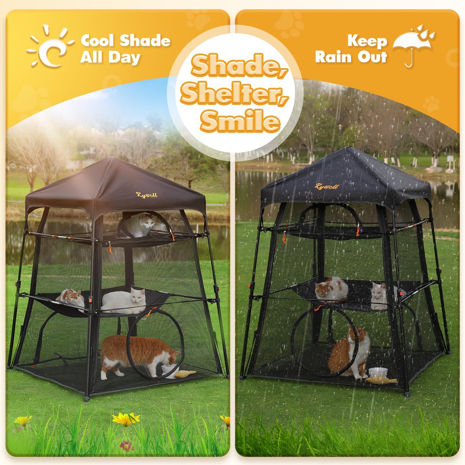 Rywell Pop-Up Cat Enclosure with Three-Tier Mesh Tent: image 7
