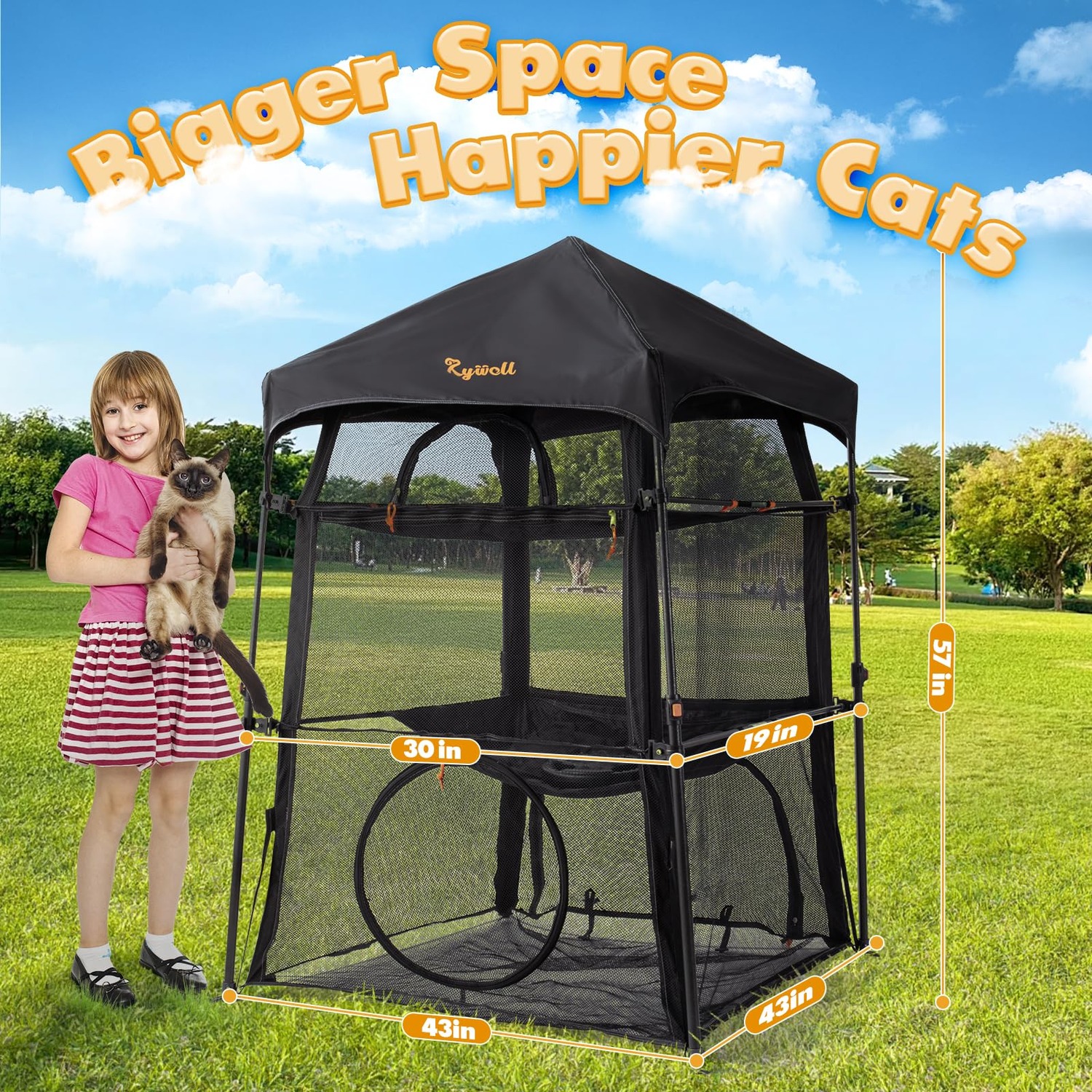 Rywell Pop-Up Cat Enclosure with Three-Tier Mesh Tent: image 8